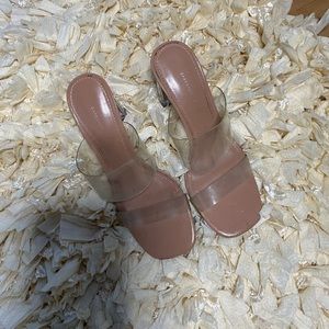 Tan leather and clear mules